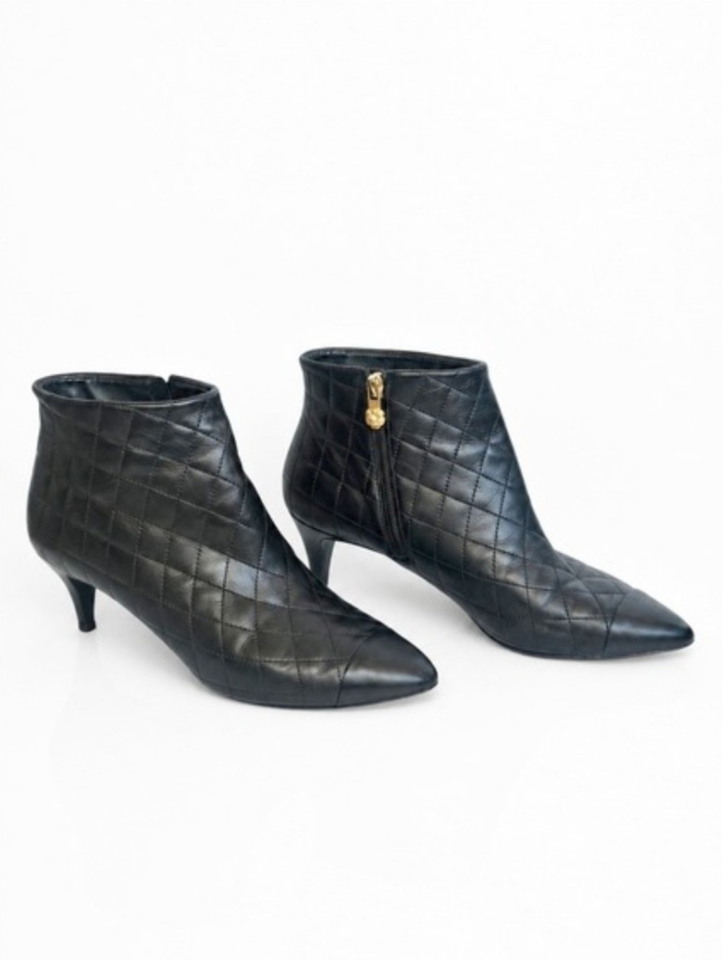 Chanel Black Quilted Leather Cap Toe Ankle Boots Size 38.5 Eu Fall Boots